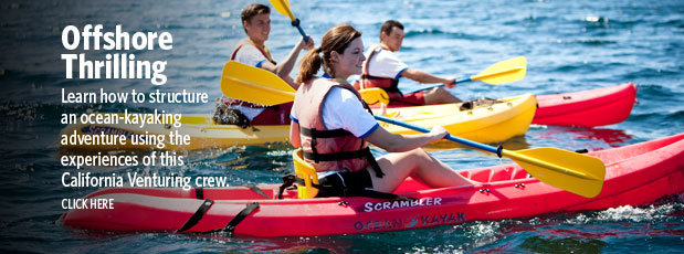 Venturers explore the coastline of Catalina Island with ocean kayaks